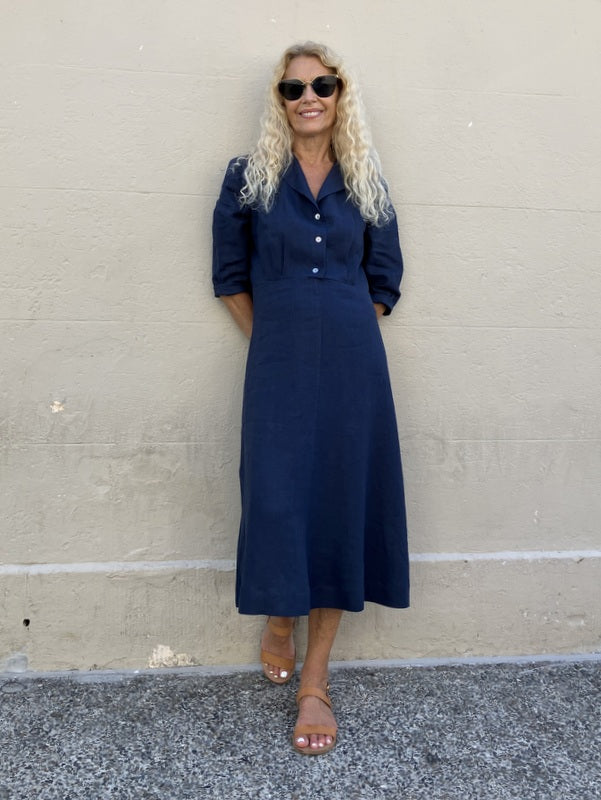 Jiva Linen Carrie Dress - Navy -jivaclothing