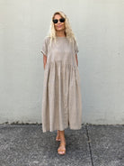 Loom Lifestyle Handloomed Cotton Asymmetrical Dress - Toffee -jivaclothing