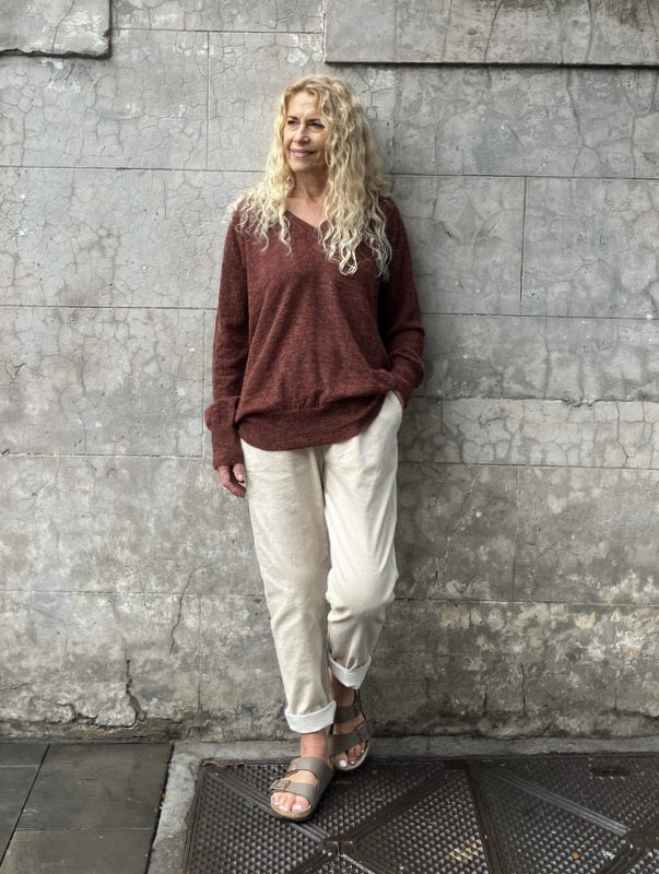 Kind-Human-Kind - Maya V- Neck Relaxed Jumper - Harissa -jivaclothing