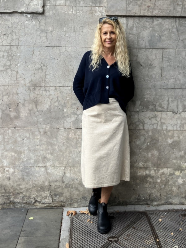 Jiva Isla A-Line Whale Cord Skirt - Ecru -jivaclothing