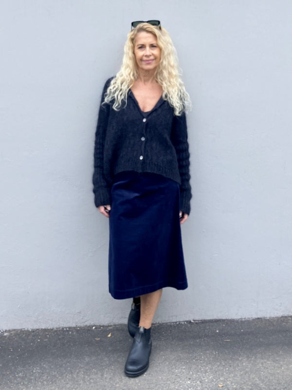 Jiva Isla A-Line Whale Cord Skirt - Navy -jivaclothing