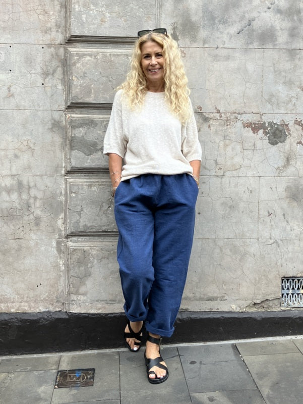 Kind-Human-Kind Yuval Waffle Drawstring Pant - Indigo -jivaclothing