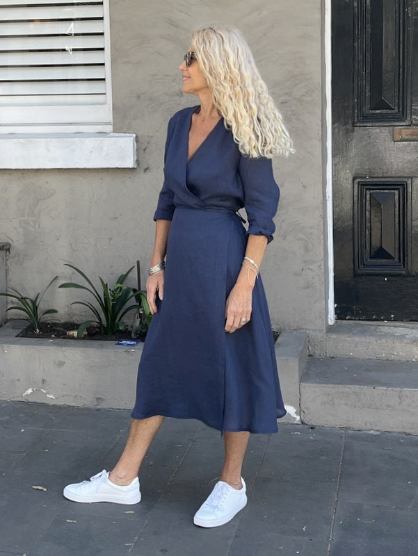 Jiva JoJo Wrap Dress -Navy - Ramie - jivaclothing