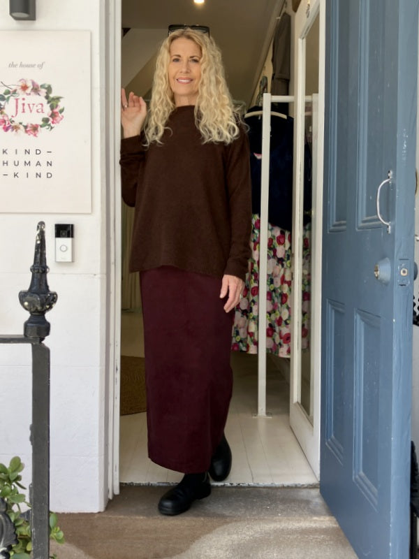 Jiva Sophia Pin Whale Cord Skirt - Shiraz -jivaclothing