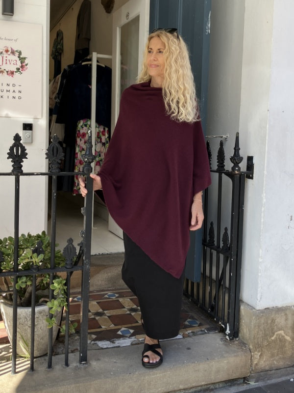 Kind-Human-Kind Pashmina Poncho - Wine -jivaclothing