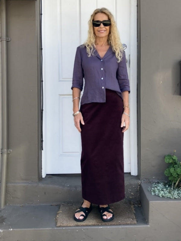 Jiva Sophia Pin Whale Cord Skirt - Shiraz -jivaclothing