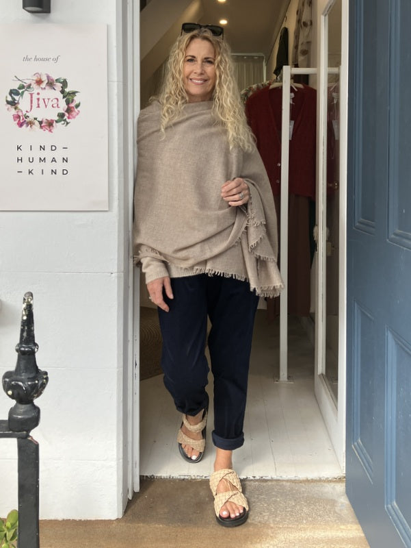 Kind-Human-Kind  Milena Cashmere Wrap - Camel -jivaclothing