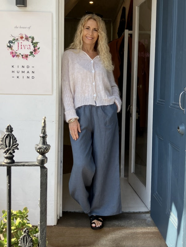 Jiva Mimi Pant (Regular) - Wide Legged Antique Wash Linen - Midnight -jivaclothing