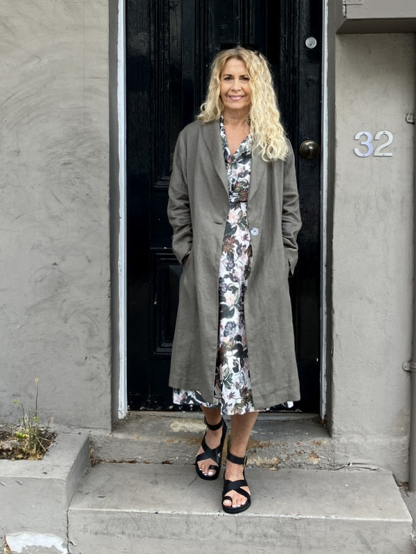 Jiva Antique Wash Linen Catherine Coat - Olive -jivaclothing