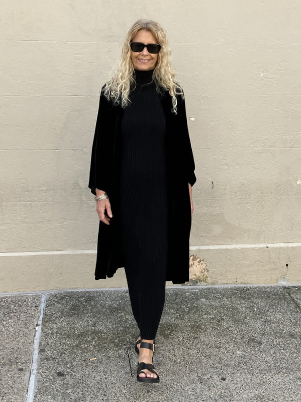 Jiva Silk/ Velvet Kimono Coat - Black -jivaclothing