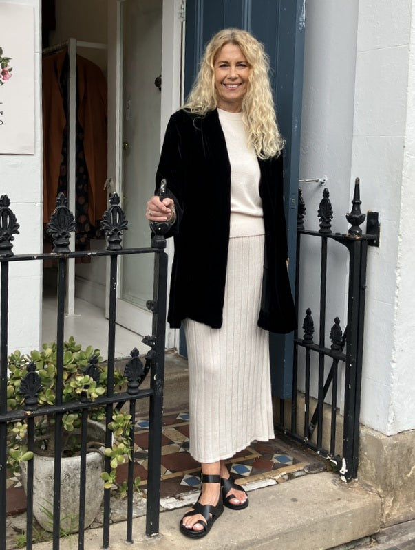 Jiva Silk/ Velvet Kimono Jacket - Black -jivaclothing