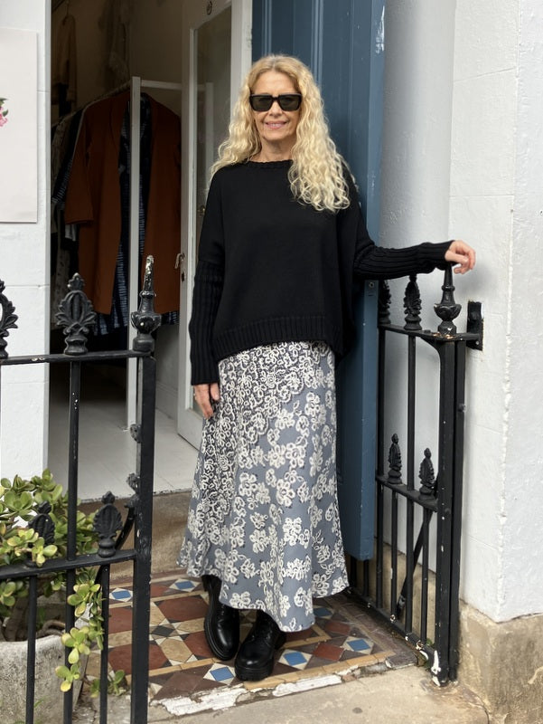 Jiva Midi Wool/ Viscose Prudence Skirt- Grey/ Ivory -jivaclothing
