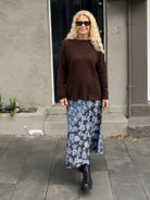 Jiva Midi Wool/ Viscose Prudence Skirt- Charcoal/ Blue -jivaclothing