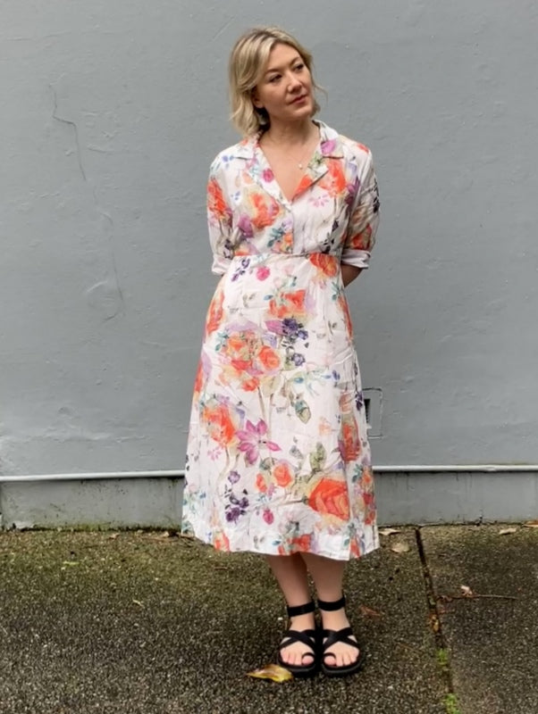 Jiva 50's Dress - Orange Rose Print - Ramie -jivaclothing