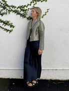 Jiva  Light Weight Silk Taffeta Catherine Crop Jacket - Green Tea -jivaclothing