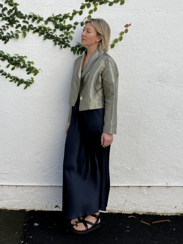 Jiva  Light Weight Silk Taffeta Catherine Crop Jacket - Green Tea -jivaclothing