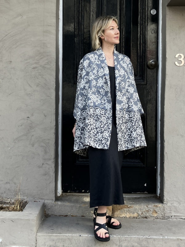 Jiva wool/ Viscose Kimono Jacket - Grey/ Ivory -jivaclothing