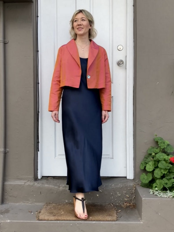 Jiva  Light Weight Silk Taffeta Catherine Crop Jacket - Burnt Orange -jivaclothing