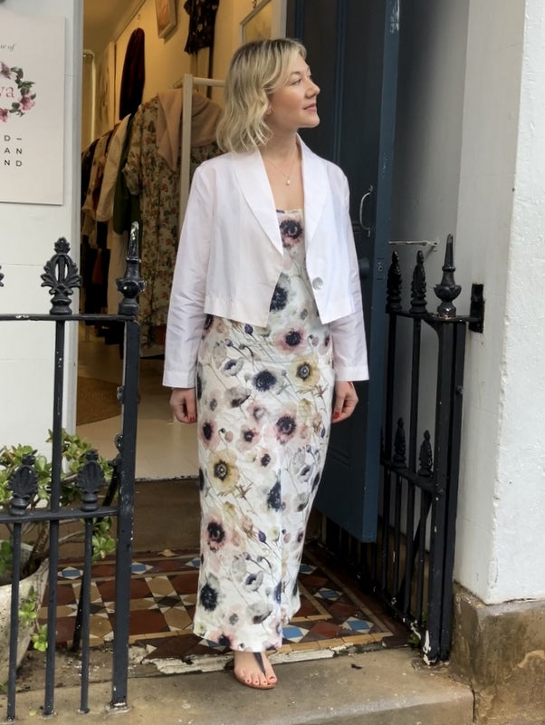 Jiva  Light Weight Silk Taffeta Catherine Crop Jacket - Ivory - jivaclothing