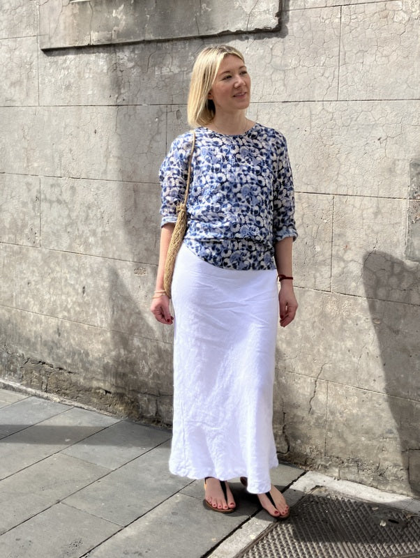 Jiva Maria Shirt - Blue Daisy Print - Ramie -jivaclothing