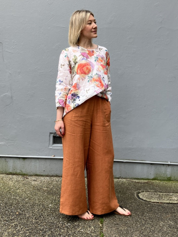 Jiva Maria Shirt - Orange Rose Print - Ramie -jivaclothing