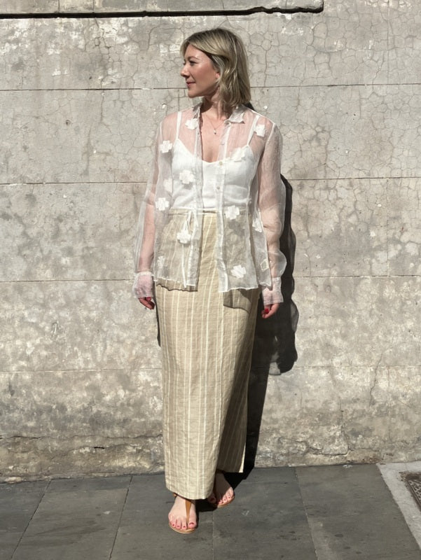 Loom LifeStyle Silk Organza + Jamdani Shirt- Pink Flowers jivaclothing