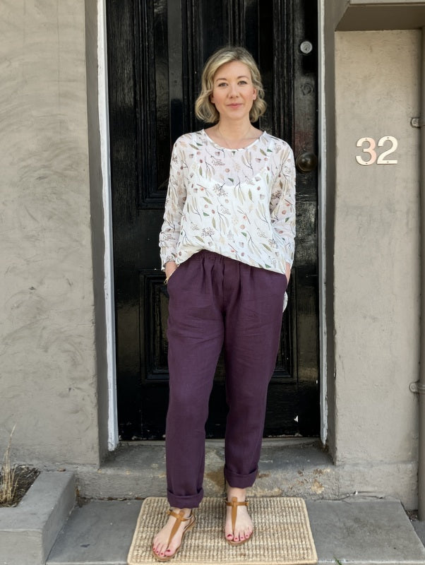 Jiva Mimi Pant - Narrow Leg Linen - Raisin -jivaclothing