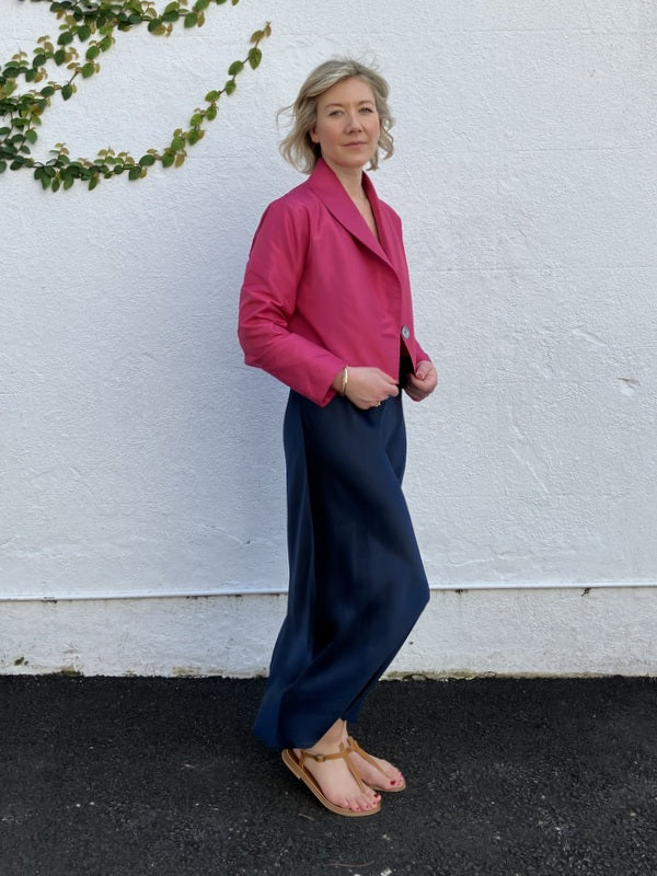 Jiva Light Weight Silk Taffeta Catherine Crop Jacket - Hot Pink -jivaclothing