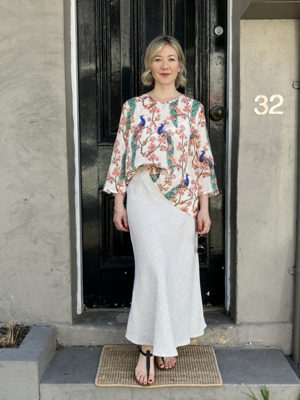 Jiva Midi Linen Prudence Skirt- Natural -jivaclothing