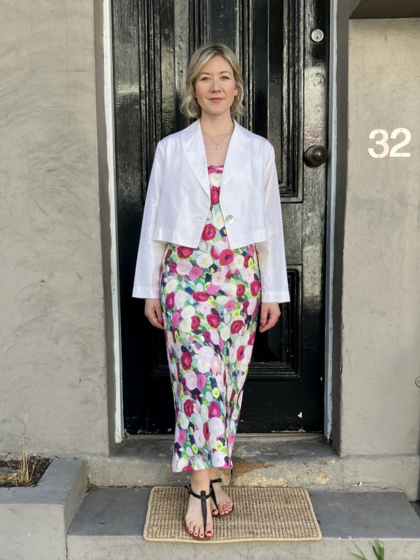 Jiva  Light Weight Silk Taffeta Catherine Crop Jacket - Ivory -jivaclothing