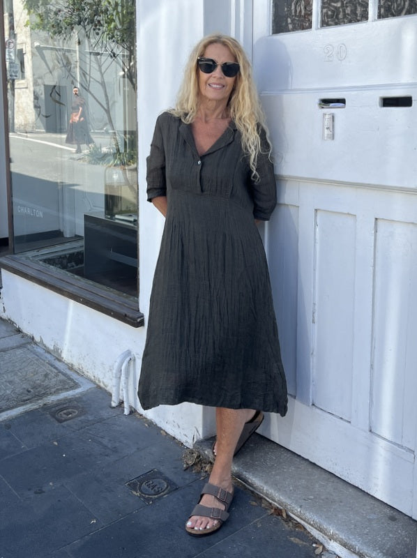 Jiva 50's Dress Gauze Linen - Nori-jivaclothing