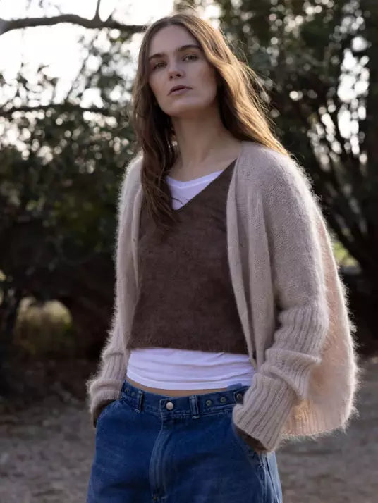 Luna Gallery Mohair/ Wool Diamond Crop Cardigan O/S - Biscotti -jivaclothing