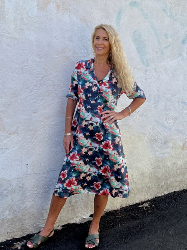 Jiva 50's Dress - Kingfisher Print -Ramie-jivaclothing