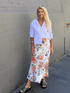 Jiva Maxi Linen Prudence Skirt- Orange Rose Print-jivaclothing