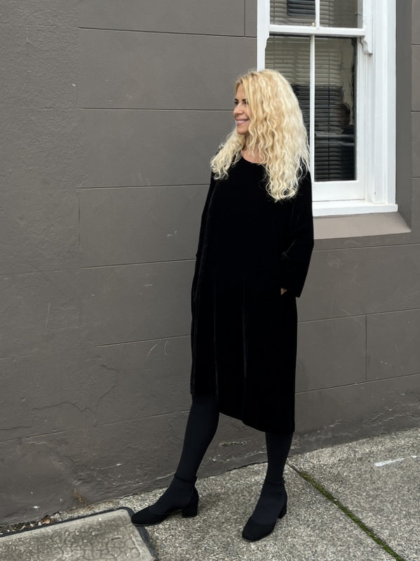 Jiva Silk Velvet Maria Dress- Blacks-jivaclothing